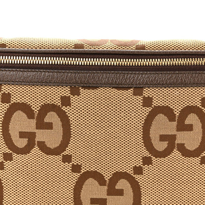 Monogram Jumbo GG Textured Dollar Calfskin Web Belt Bag Camel Ebony New Acero
