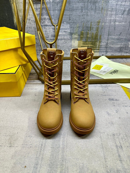 Fendi Filo Lace-up Military Boots Brown Suede 575423