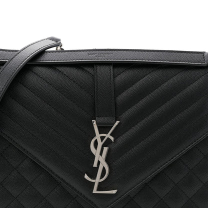 Grain De Poudre Textured Mixed Matelasse Large Triquilt Monogram Satchel Black