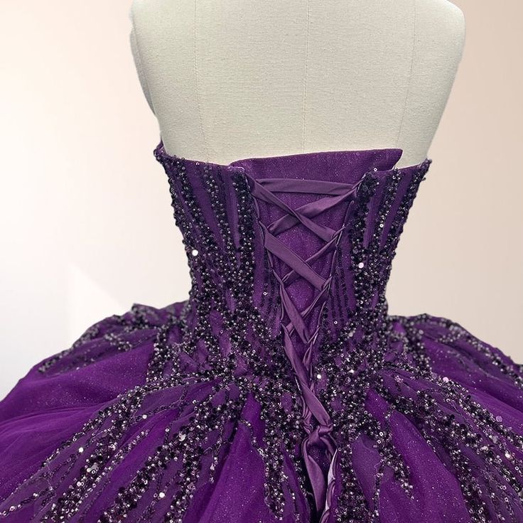 formaldressy-Purple shimmering, delicately beaded long tulle ball gown/wedding dress gh6186