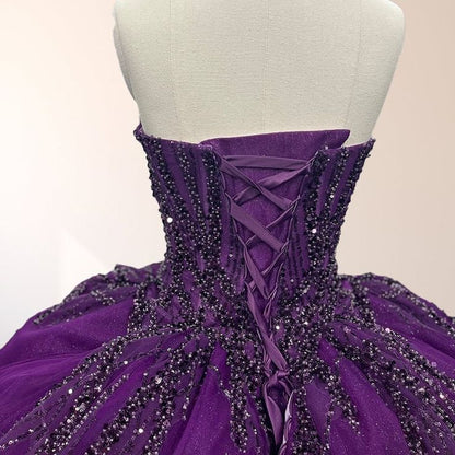 formaldressy-Purple shimmering, delicately beaded long tulle ball gown/wedding dress gh6186