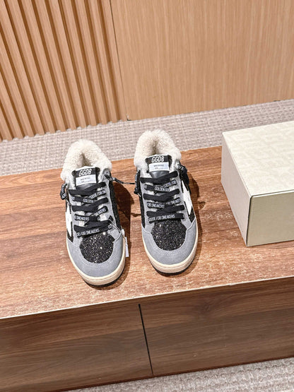 Golden Goose 2025 Wool-Lined Dirty Sneaker Light Gray mix Black Suede 444261