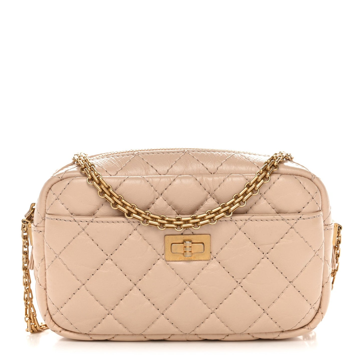 Aged Calfskin Quilted Mini Reissue Camera Case Beige Clair