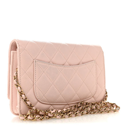 Caviar Quilted Crystal Enamel CC Wallet On Chain WOC Light Pink