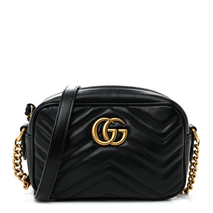 Calfskin Matelasse Mini GG Marmont Chain Shoulder Bag Black