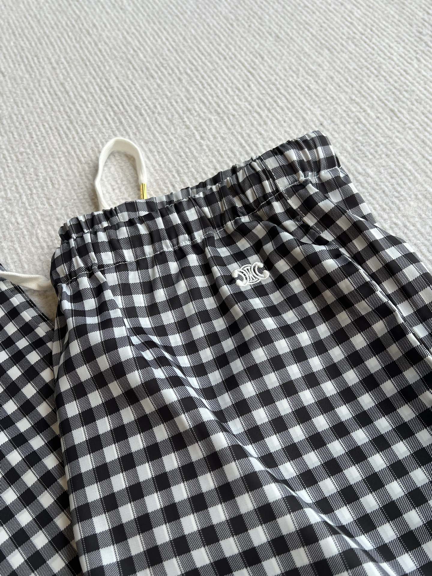 Celine 25 Arc de Triomphe Plaid Casual Pants Black White Polyester