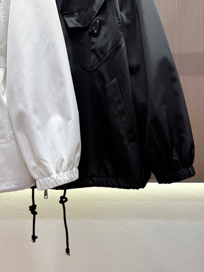 Prada 25 Elastic Waist Jacket Black and White Polyester