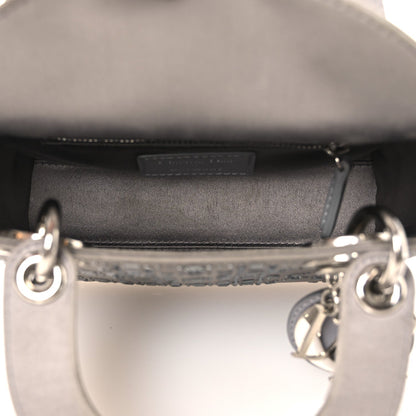 Satin Crystal Cannage Mini Lady Dior Gray