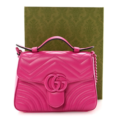 Calfskin Matelasse Monochrome Mini GG Marmont Top Handle Shoulder Bag Classic Fuxia