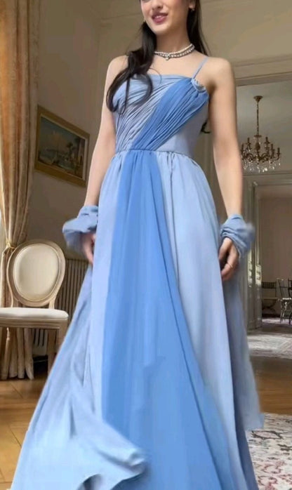 formaldressy-(Includes Scarf)Soft Blue Elegant Classic Dress Gradient Dress gh6327