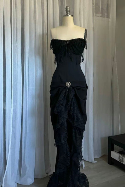 formaldressy-Black vintage elegant lace long prom dress gh5761