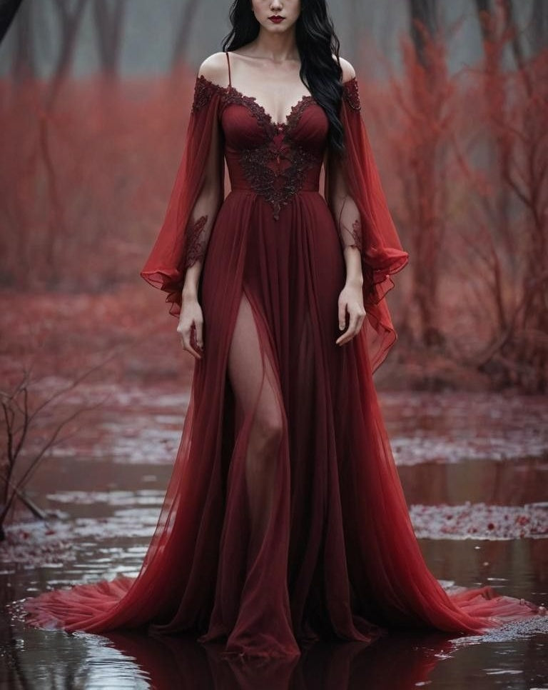formaldressy-Long Sleeves Long Tulle Floor-Length Train Retro Elegant Ball Gown Evening Dress gh5943