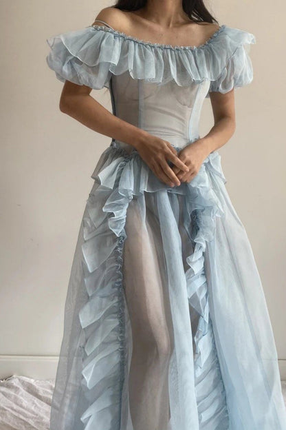 formaldressy-Blue Romantic Tulle Gown Long Pastel Toned Fairytale Dress gh5970