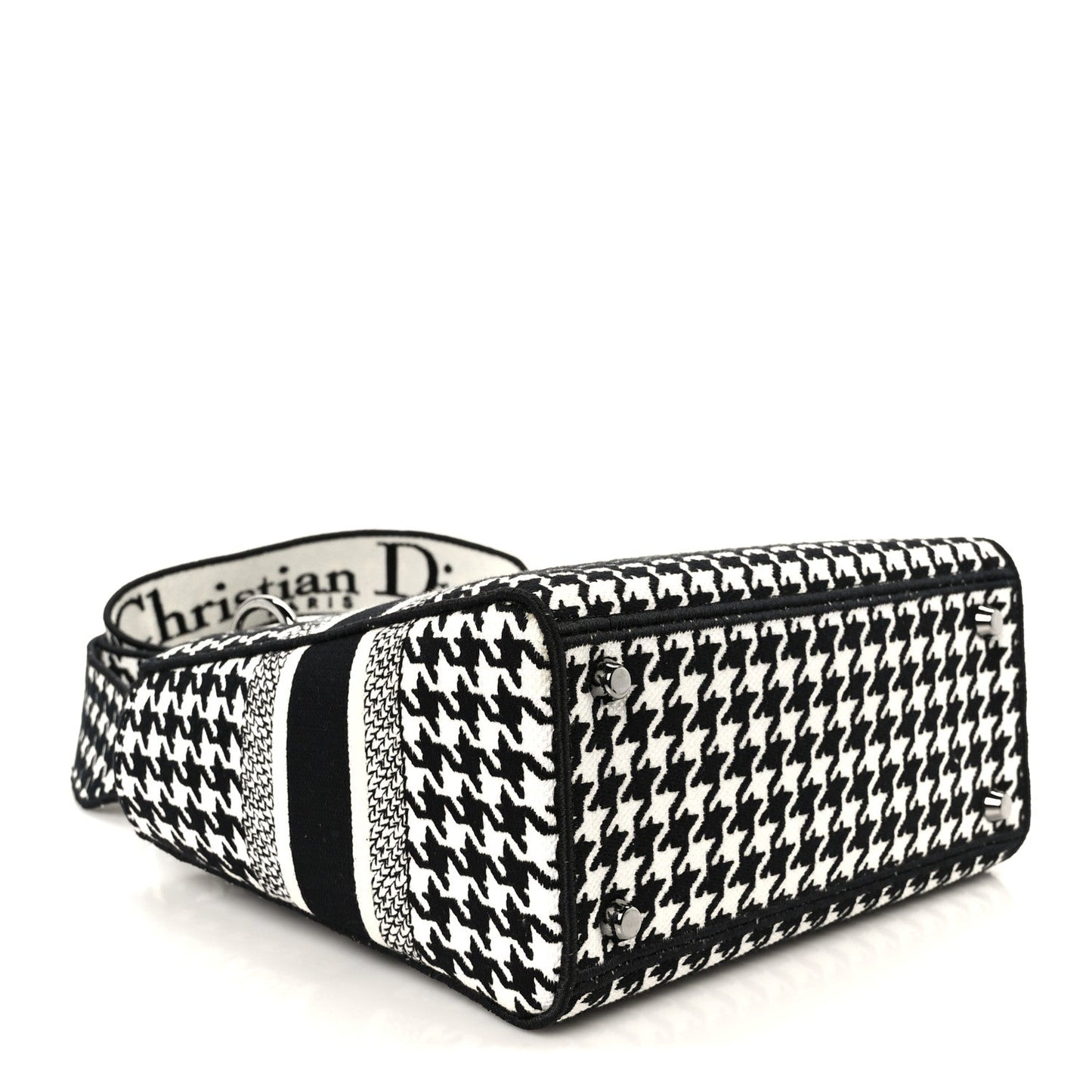 Canvas Houndstooth Embroidered Medium Lady D-Lite Black White