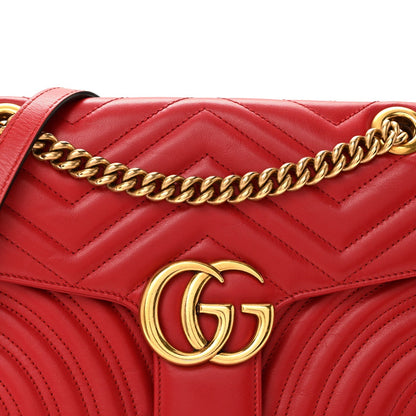Calfskin Matelasse Small GG Marmont Shoulder Bag Hibiscus Red