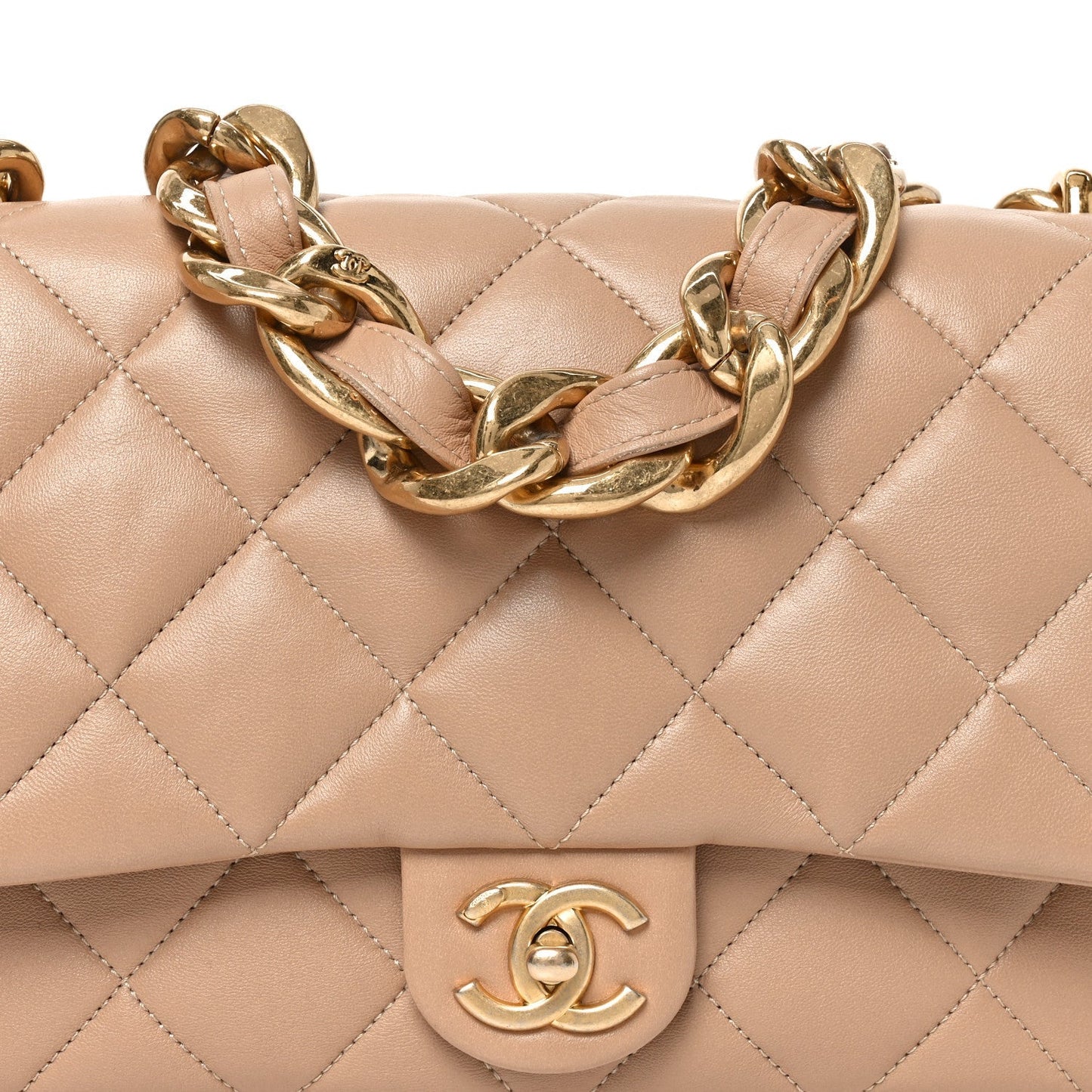 Lambskin Quilted Large CC Funky Town Flap Beige