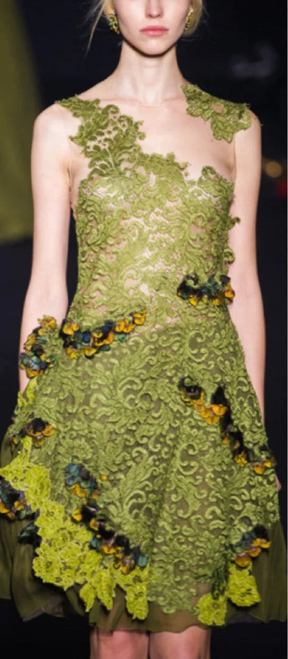 formaldressy-Olive Green Lace and Chiffon Paneled Sleeveless Midi Dress gh6311