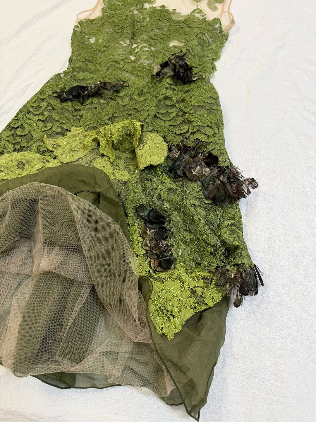 formaldressy-Olive Green Lace and Chiffon Paneled Sleeveless Midi Dress gh6311