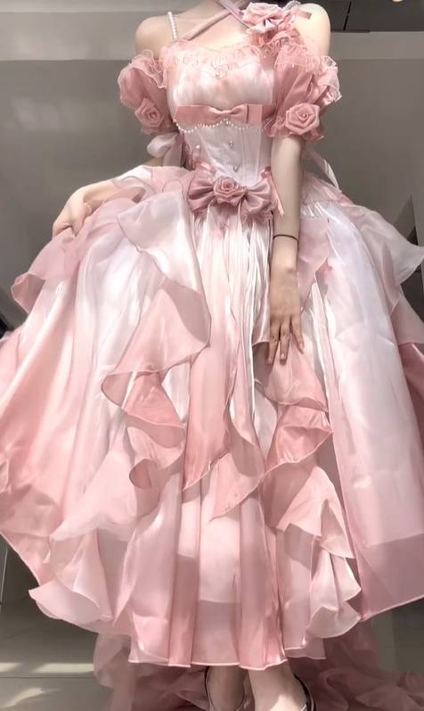 Cute Pink Ball Gown Off the Shoulder Beaded Chiffon Prom Dress 16th Birthday Dress SH5029