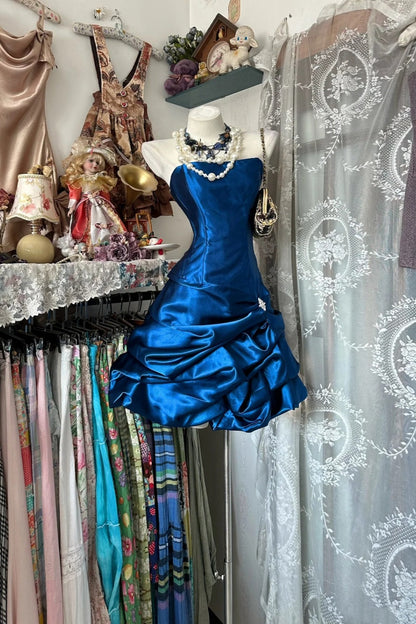 formaldressy-Blue Satin Back-To-School Dress, Short Birthday Dress gh6233