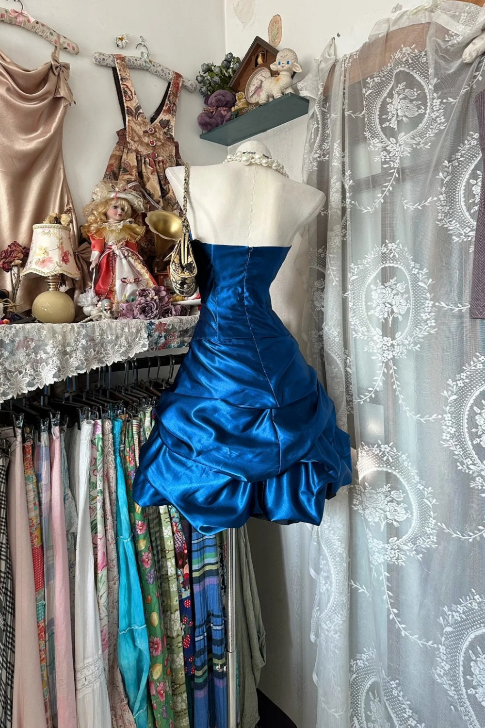 formaldressy-Blue Satin Back-To-School Dress, Short Birthday Dress gh6233