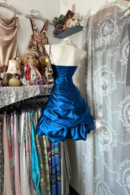 formaldressy-Blue Satin Back-To-School Dress, Short Birthday Dress gh6233