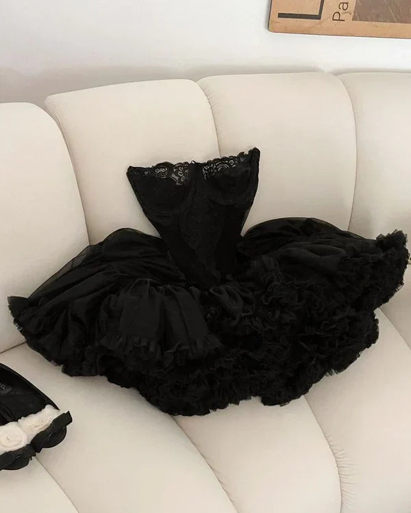 formaldressy--Black exquisite lace short homecoming dress birthday party dress gh5457