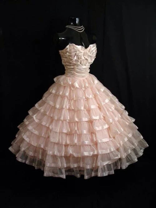 formaldressy--Pink Sweet Fashion Unique Off-The-Shoulder Multi-Layered Tulle Short Homecoming Dress 16th Birthday Dress gh5612