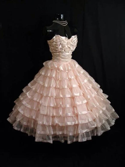 formaldressy--Pink Sweet Fashion Unique Off-The-Shoulder Multi-Layered Tulle Short Homecoming Dress 16th Birthday Dress gh5612