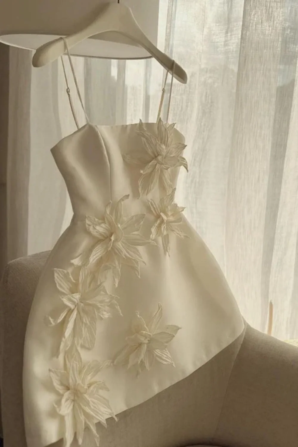 formaldressy--White Floral Short Satin Homecoming Dress Birthday Party Dress gh5459