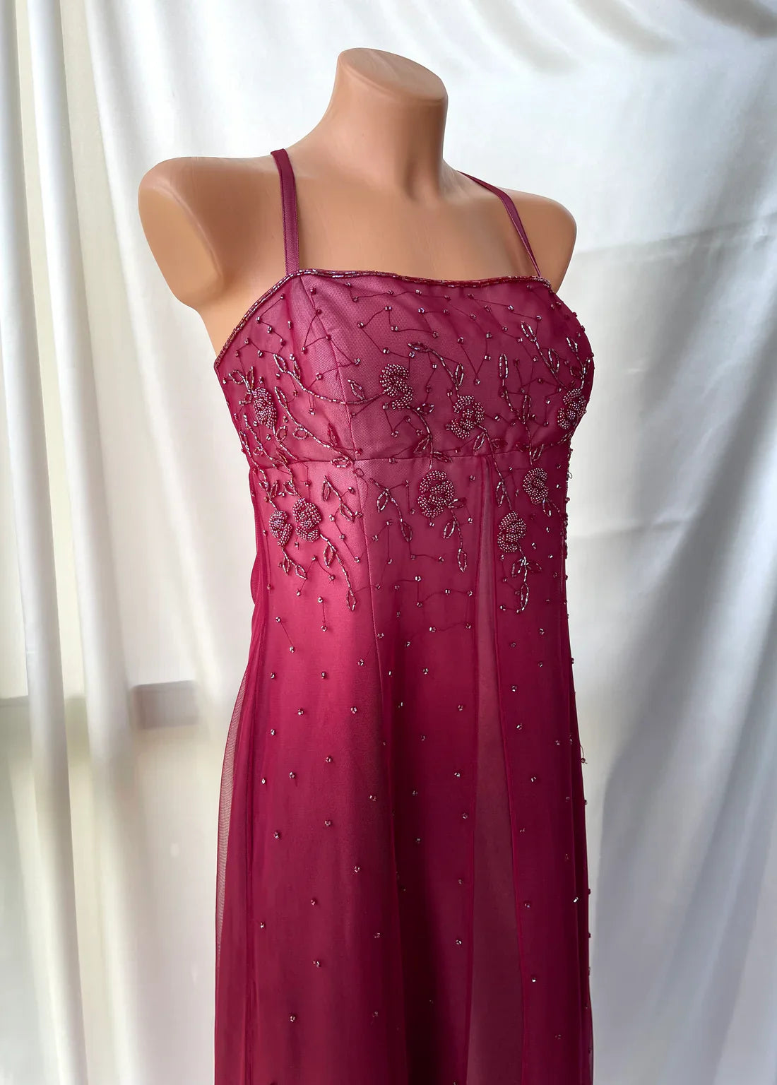 formaldressy--Red exquisite floral beaded fashion long tulle prom dress graduation dress gh5521