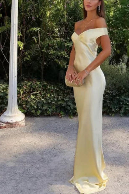 formaldressy--Wedding Guest Dress Yellow Stylish Simple Long Satin Prom Dress gh5630