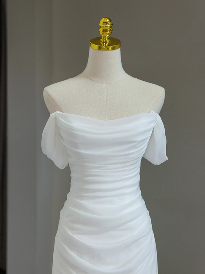 Modest Bridal Gown Sheath Off The Shoulder With Short Sleeves Tulle Wedding Dresses Elegant Brides Gowns DH1134
