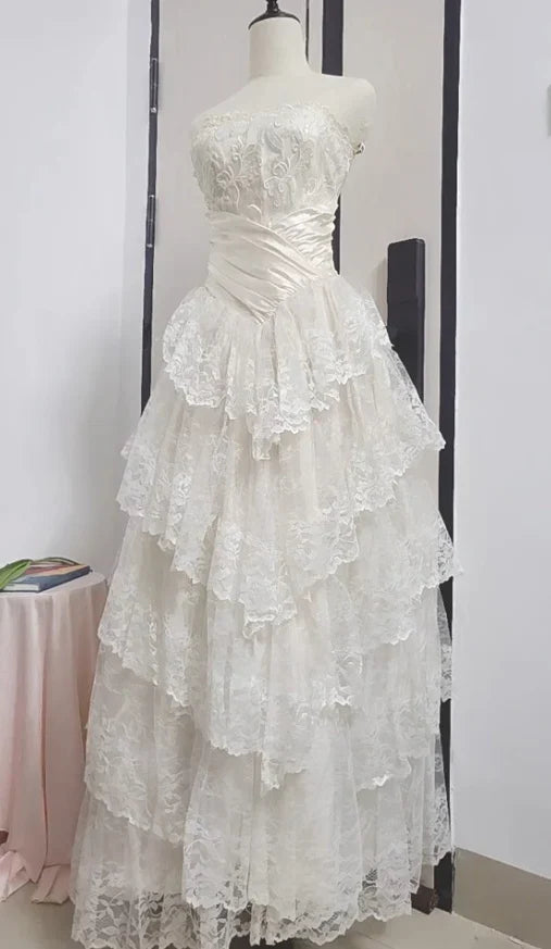 formaldressy--White Long Elegant Tulle Ball Gown Wedding Dress gh5565