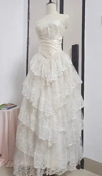formaldressy--White Long Elegant Tulle Ball Gown Wedding Dress gh5565