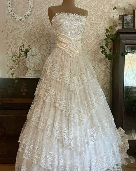 formaldressy--White Long Elegant Tulle Ball Gown Wedding Dress gh5565