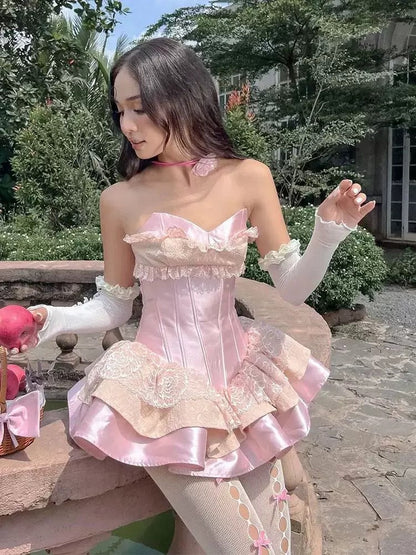 Pink Short Prom Dress with Lace Sweetheart Mini Birthday Party Dress     cg26078