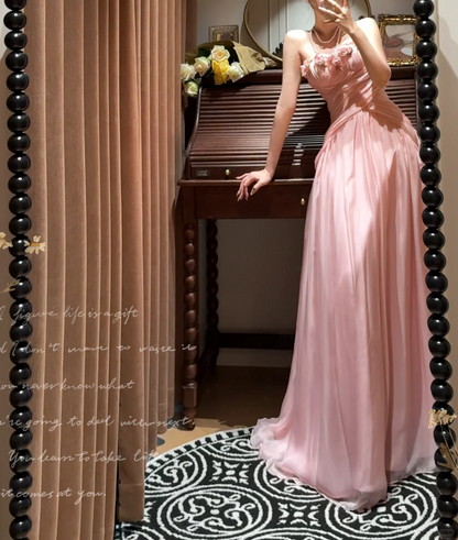 Classy A Line Sweetheart Neck Floral Chiffon Long Prom Dresses SH4634