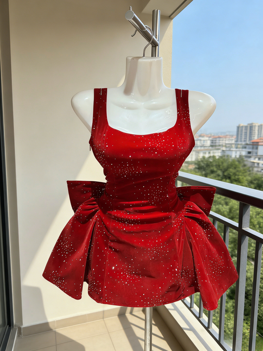 Sexy Red Prom Dress Straps Sheath Evening Dress Satin Short Birthday Dress ED06726