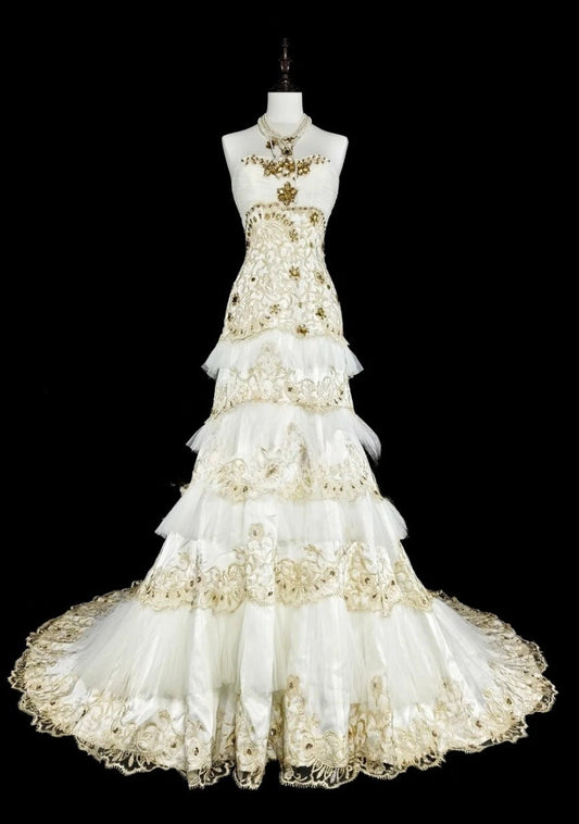 Gorgeous White Prom Dress Tulle Applique Strapless Evening Dress A-Line Formal Dress ED06830