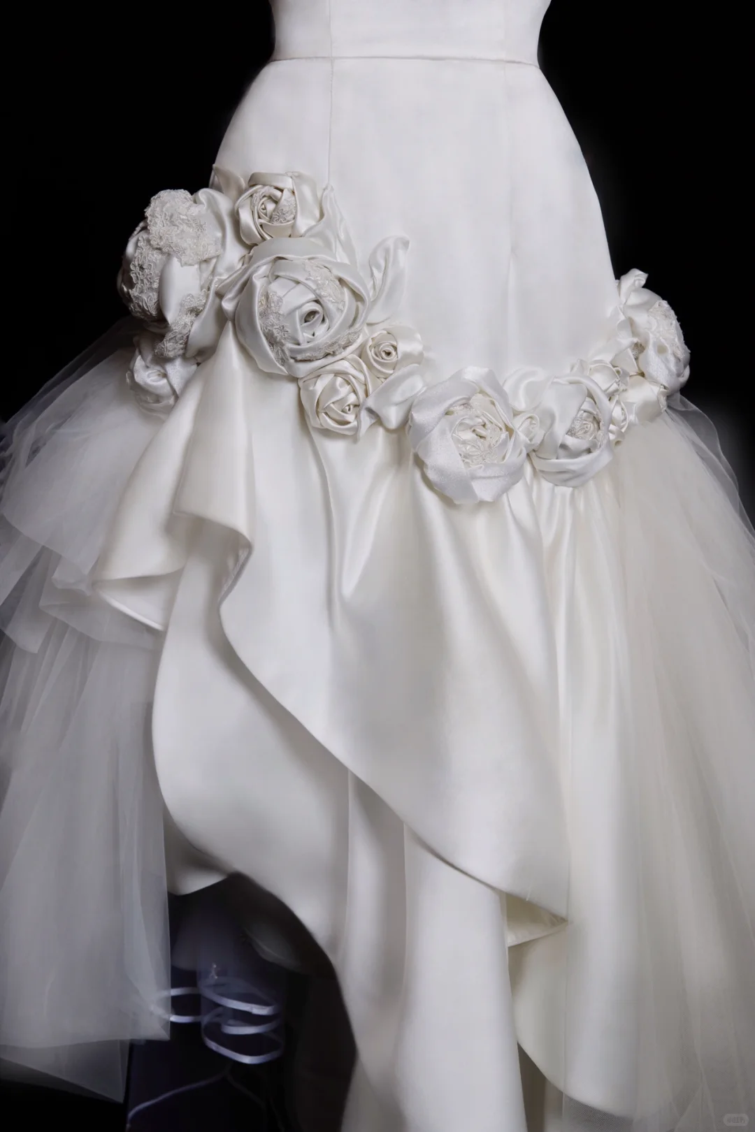 Mermaid Halter White Floral Ruffle Satin Tulle Wedding Dress SH4710