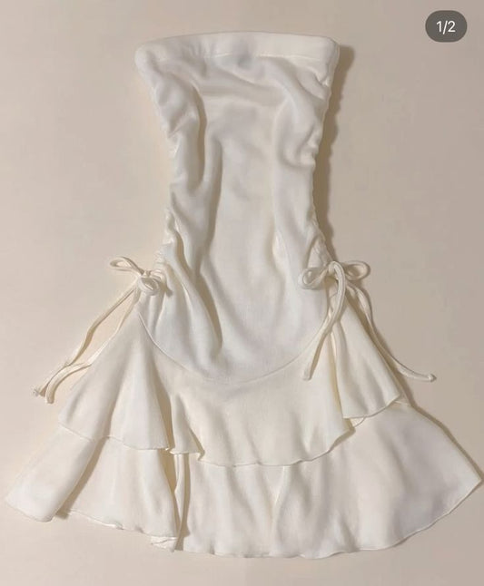 Light Ivory A Line Strapless Chiffon Short Prom Dress,Homecoming Dress,18th Birthday Dress GG3583