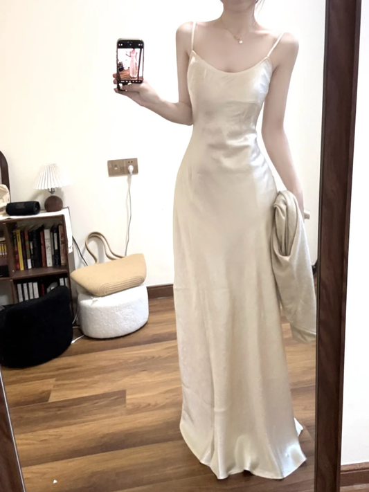 Simple Elegant A Line Spaghetti Straps Satin Long Prom Dress,Party Dress,Evening Dress GG3591