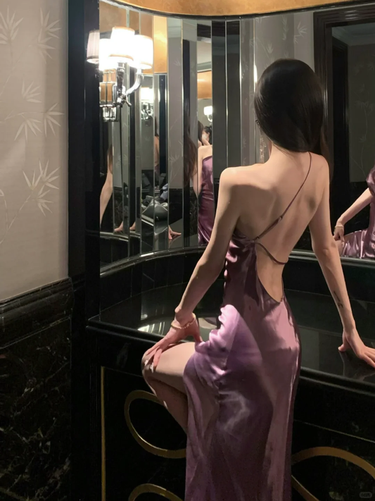 Sexy Mermaid One Shoulder Strap Satin Slit Backless Long Prom Dress,Party Dress,Evening Dress GG3653