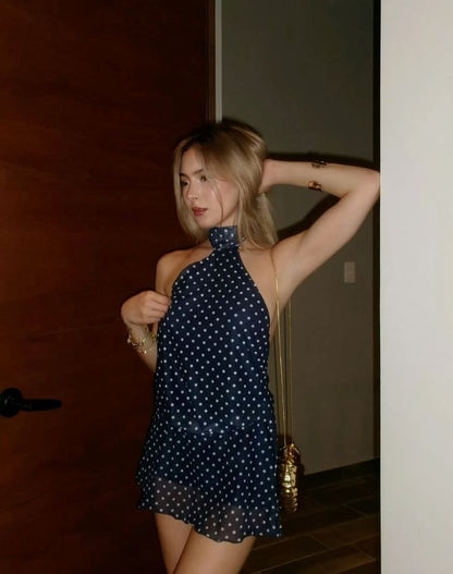 Halter A Line Chiffon Polka Dots Backless Short Homecoming Dress,Summer 22th Birthday Dress GG3916