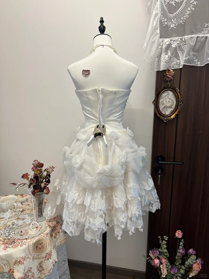 Pretty A Line Strapless Satin Lace Beads Short Homecoming Dress,Summer 16th Birthday Dress GG3939