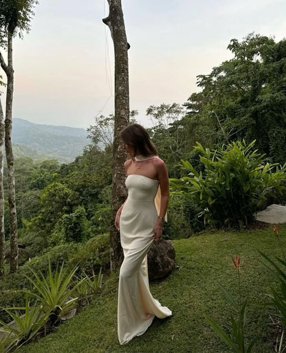 Elegant Simple Mermaid Strapless Satin Long Prom Dress,Party Dress,Formal Evening Dress GG4030