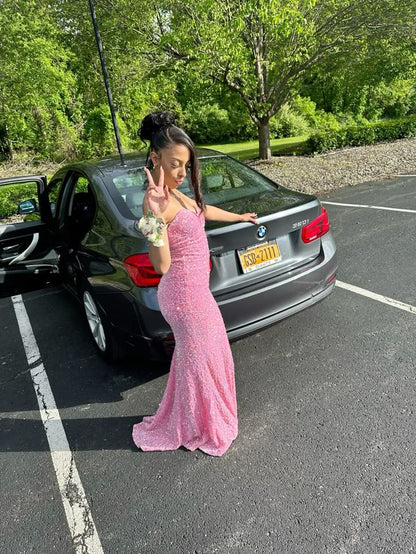 Shiny Mermaid Sweetheart Satin Sequin Beads Long Prom Dress,Party Dress,Formal Evening Dress GG4291