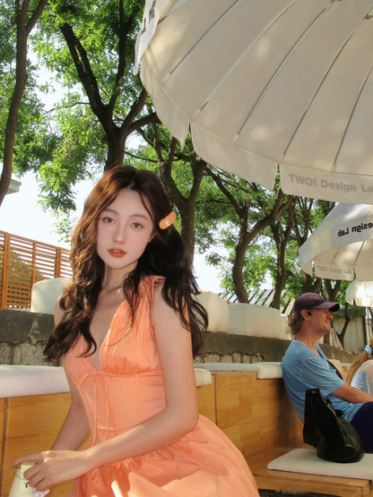 Pastel Orange A Line V Neck Satin Long Prom Dress,Party Dress,Formal Evening Dress GG4504
