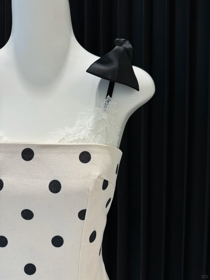 Unique Mermaid Spaghetti Straps Satin Polka Dots Lace Short Homecoming Dress,Vacation Dress,Summer 19th Birthday Dress GG4680